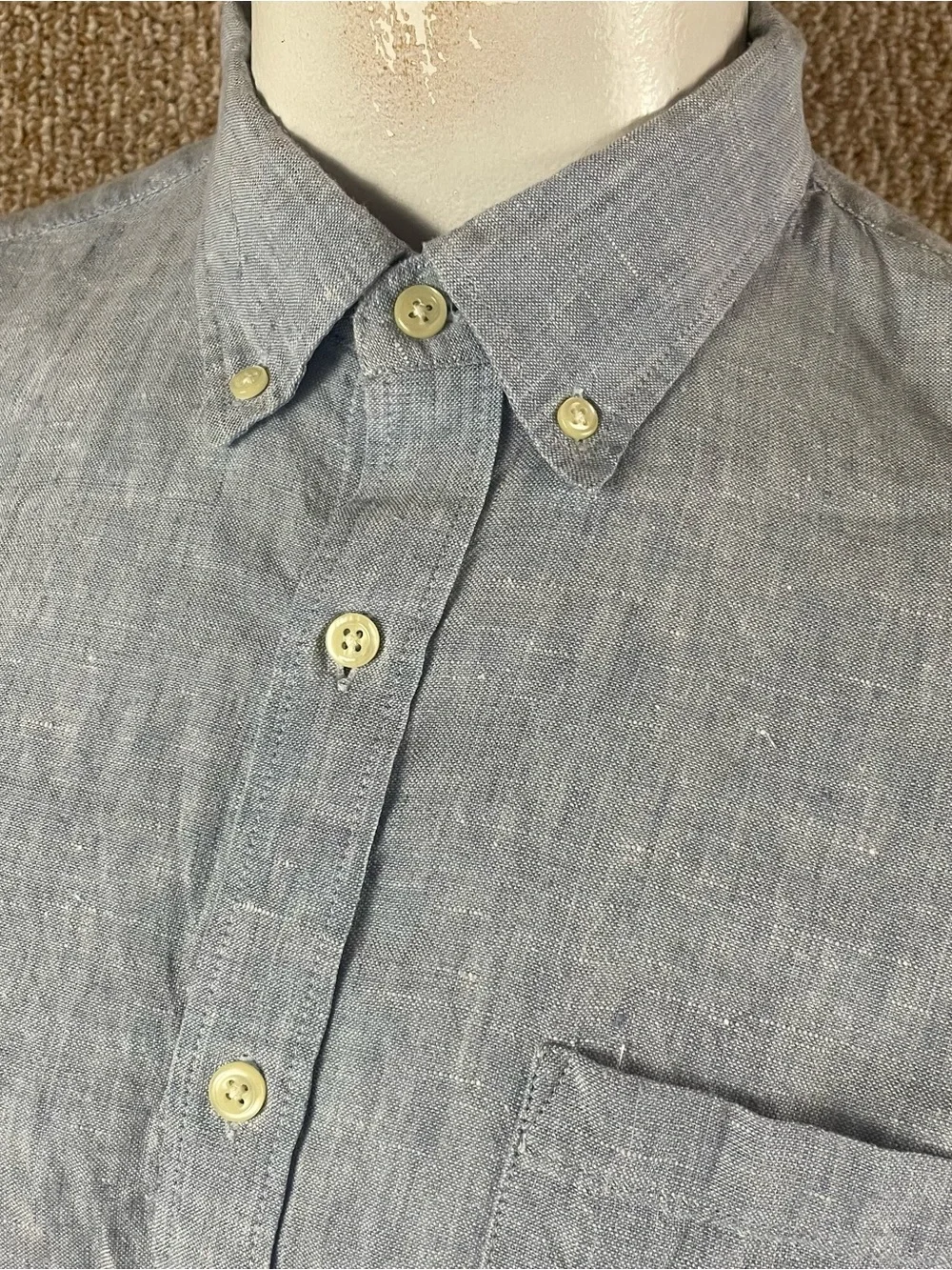 J Crew Chambray Button Shirt Mens Large Slim Linen Blend Blue Long Sleeve T161